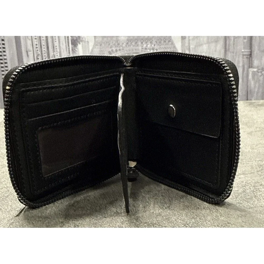 Men Short Horizontal Wallet – Leather Zipper, Retro Leisure Buckle Square Design